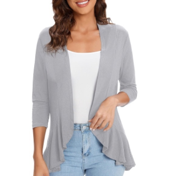 Women's Open Front Cardigan Jersey 3/4 Sleeves Dove Gray New With Tags Waterfall - Picture 14 of 16